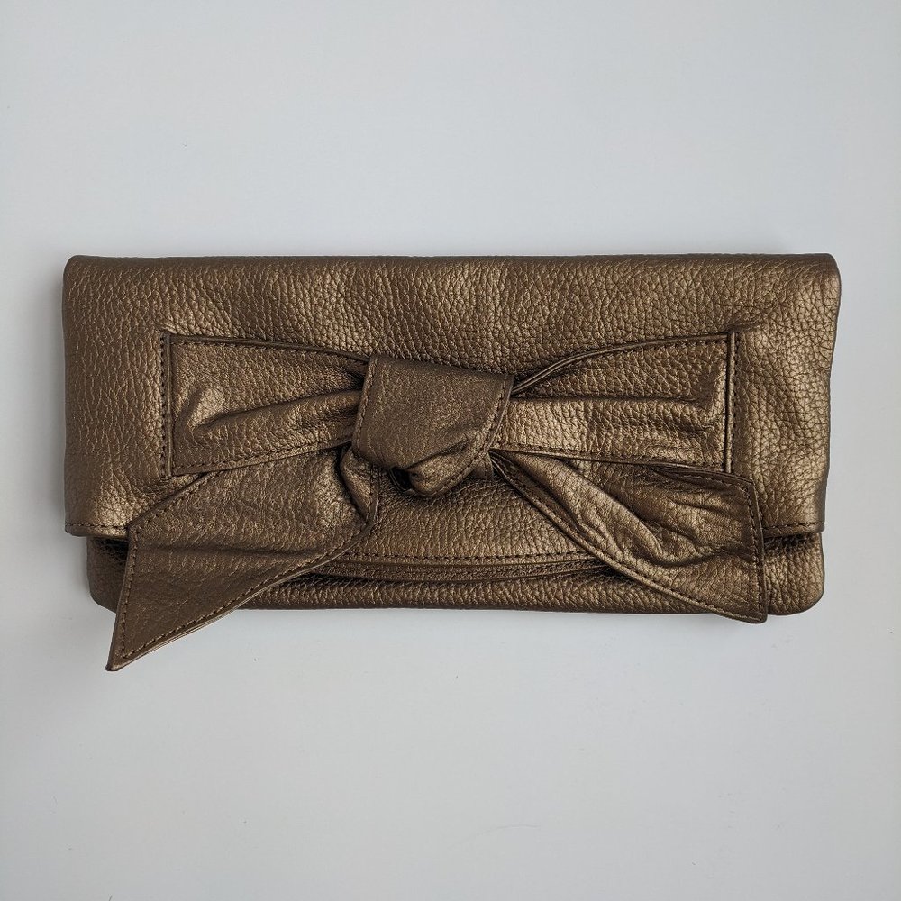 Gold Leather Bow Clutch